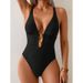 New Metal Ring Tie Pure Color Triangle One Piece Swimsuit For Women High Elasticity No Sleeve Adult Swimwear Water Sport_ecoleips.com