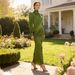 Elegant Retro Style Ruffle Waist-Defining High-Waist Solid Color Round Neck Midi Dress For Women Comfort In Every Move_ecoleips.com
