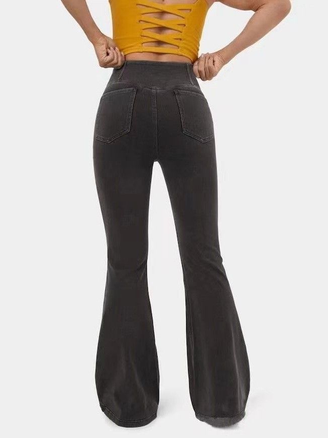 High Quality Replica Denim Flared Pants European And American Style Cross Waist Tight Fit High Elasticity Hip Lifting Design_ecoleips.com