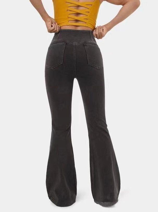 High Quality Replica Denim Flared Pants European And American Style Cross Waist Tight Fit High Elasticity Hip Lifting Design_ecoleips.com