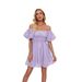 Cross-border European And American Women's Off-shoulder Puff Sleeve Ruched High-waisted Summer Mini Dress With_ecoleips.com