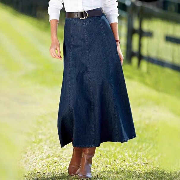 Aria Basics Aria Basics Cross-Border European And American Dark Blue Mid-Length Denim A-Line_ecoleips.com
