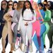 Women's High Neck Ribbed Embroidered Letter Zip-Up Tracksuit Set, Clubwear Two-Piece Outfit_ecoleips.com