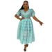 Women's Clothing Mesh Embroidered Dress Lace V Neck Dress_ecoleips.com