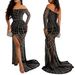 new sexy one-shoulder see-through rhinestone high slit dress nightclub party style_ecoleips.com