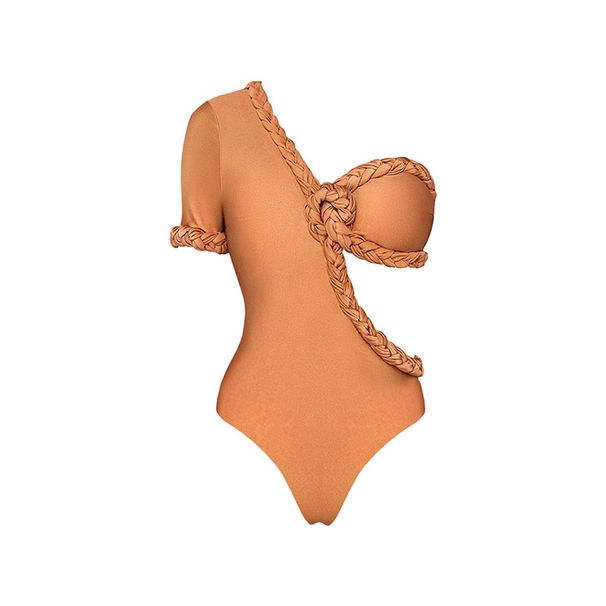 Women's Clothing Solid Color Hand Woven Rope One Piece Swimsuit Women's Beach Vacation Swimsuit_ecoleips.com