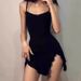 Sexy Solid Color Women's Short Suspender Dress Fashion Simple Slit Irregular Style Hot Women's Clothing_ecoleips.com
