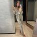 Women's Clothing New Solid Color Fashion V Neck Long Sleeved Sparkling Sequin Waist Jumpsuit_ecoleips.com