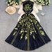 Women's Clothing High Grade Temperament Printed Stand Up Collar Sleeveless Dress For Women In Summer With Slim Waist And Pleated Long Skirt_ecoleips.com