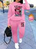 Women's Autumn And Winter Hip-hop Casual Street Lip Print Letter Pattern Print Round Neck Sports Shirt+sports Pants Set-554_ecoleips.com