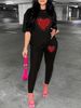 Women's Casual Loose And Fashionable Heart-shaped Pattern Print Loose T-shirt+cropped Pants Two-piece Home Sportswear Daily Wear-240_ecoleips.com