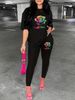Women's Casual Fashion Rose Pattern Printed Loose T-shirt+cropped Pants Two-piece Home Sportswear Daily Wear-380_ecoleips.com