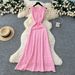 French Style Beaded Maxi Dress round Neck Sleeveless Slimming A-Line Knit High End Dress_ecoleips.com