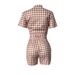 Women's Clothing Geometric Plaid Print Summer Cardigan Set Casual Fashion Style With Pockets On Both Sides_ecoleips.com