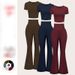 Women's Clothing High-Waisted Flared Pants Women's Spring/Summer Casual Sportswear Cropped Short-Sleeved Multi-Occasion Style_ecoleips.com