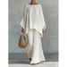 Women's Clothing Simple Loose Linen Blend Shirt And Wide Leg Pants Suit Fashion Set_ecoleips.com