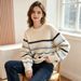 Youthful Color Blocked Striped Knitwear Retro Style Warm Versatile Women's Sweater for Autumn Winter Layering Basic_ecoleips.com