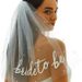 Bridal Veil With Pearl Embroidery & 'Bride To Be' Foil Lettering – Elegant Short Wedding Headpiece (Under 60cm)_ecoleips.com