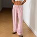 Women's Soft Knit Lounge Pants – Elastic Drawstring Waist, Loose Fit, Breathable Polyester, Solid Colors (Pink, Gray, Dark Gray, White, Black)_ecoleips.com