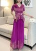 2025 Spring New Fashion Casual Suit For Women With Gold Stamping Flower Bud V-neck Top And High-waisted Long Skirt_ecoleips.com