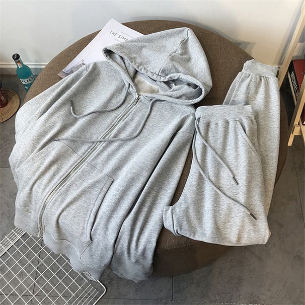 Women's Clothing Sweatshirt Women's Spring And Autumn Thin New Zipper Hoodie Two Piece Loose Sports Casual Suit Leggings_ecoleips.com