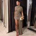 European And American Women's Clothing 2026 Spring New Fashion Slim Fit Round Neck Ruched Bodycon Asymmetrical_ecoleips.com