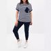 Women's Striped Casual Top Two Piece Set with Solid Color Pocket Slim Fit Trousers Short Sleeved Top Elastic Waist_ecoleips.com