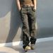 Women's Clothing Multi Pocket Large Size Black Casual Pants Khaki Overalls Loose Straight Trousers_ecoleips.com