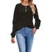 Women's Clothing Round Neck Pit Stripe Brushed Solid Color Button Stitching Long Sleeved T Shirt Female_ecoleips.com