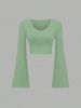 Women's Clothing Fashion Solid Color Round Neck Trumpet Sleeve Short Slim Fit T Shirt_ecoleips.com