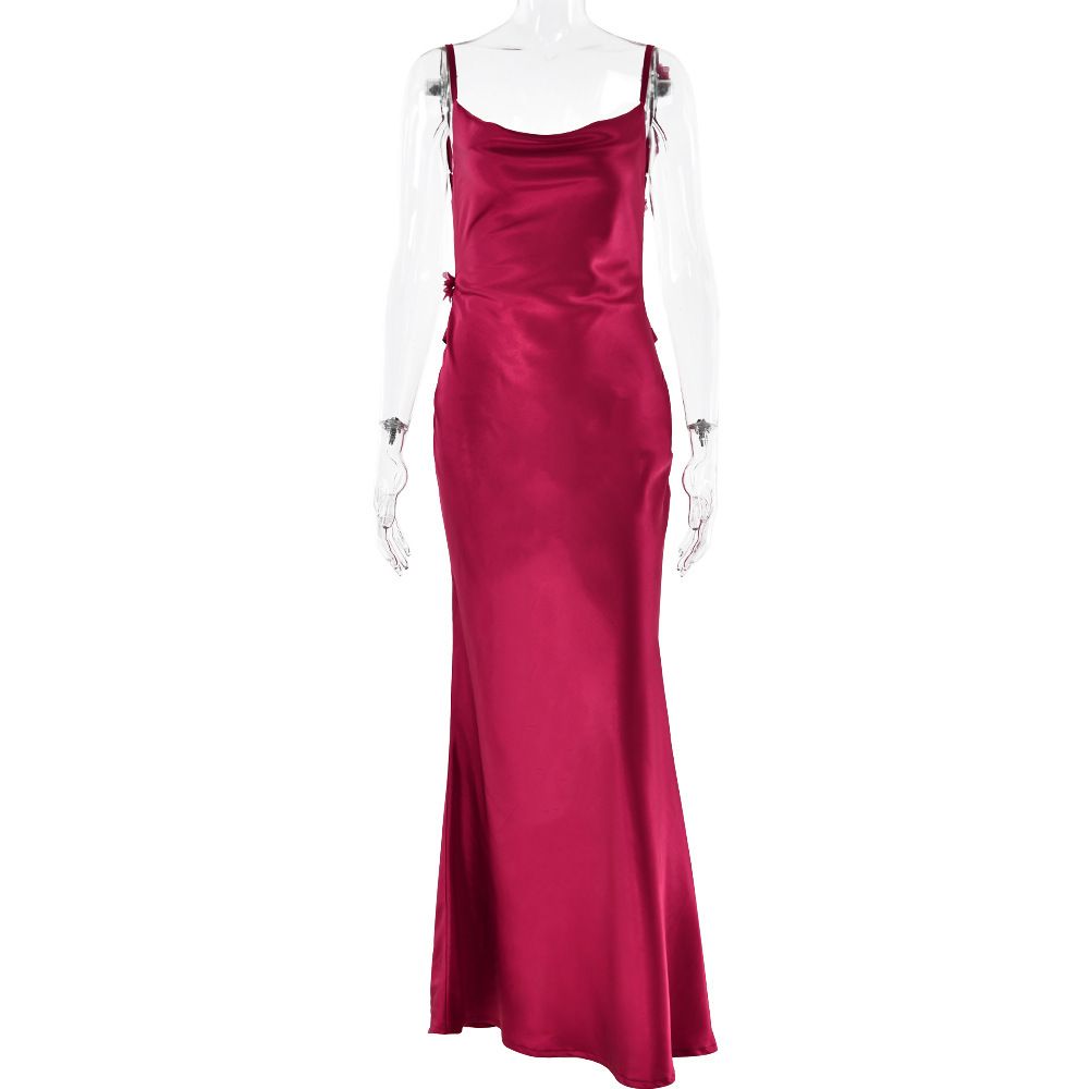 2025 Summer New Satin With Strap, Bareback, Sexy Slimming Evening Dress, Long Dress_ecoleips.com