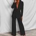 Elegant Women's Blazer & Pants Set – Stretch Poly-Cotton Office To Casual Suit (Black, White, Pink, Yellow, Blue, Brown, Rose, S-5XL)_ecoleips.com