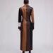 2024 New European And American Cross-Border Patchwork Elegant Retro Fashion Autumn-Winter V-Neck Women's Long Leather_ecoleips.com