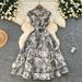 Women's Clothing High End Elegant Dress Lapel Sleeveless Waist Single Breasted Ink Painting Jacquard Long Skirt_ecoleips.com