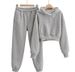Cropped Hoodie & Jogger Set – Oversized Streetwear Two-Piece (Long Sleeve, High Waist, Kangaroo Pocket, Grey/Blue/Brown, S/M/L)_ecoleips.com