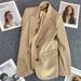 Women's Khaki Blazer Jacket Casual Chic Oversized Single-Breasted Trench Coat Stretch Comfort Fit for Office Daily Wear Spring Autumn_ecoleips.com