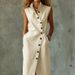 Women's Minimalist Sleeveless Dress Lapel Asymmetrical Button Down Breathable Loose Fit_ecoleips.com