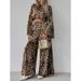 Women's 2-Piece Leopard Print Round Neck Long Sleeve Short Top And Wide-Leg Pants Set_ecoleips.com