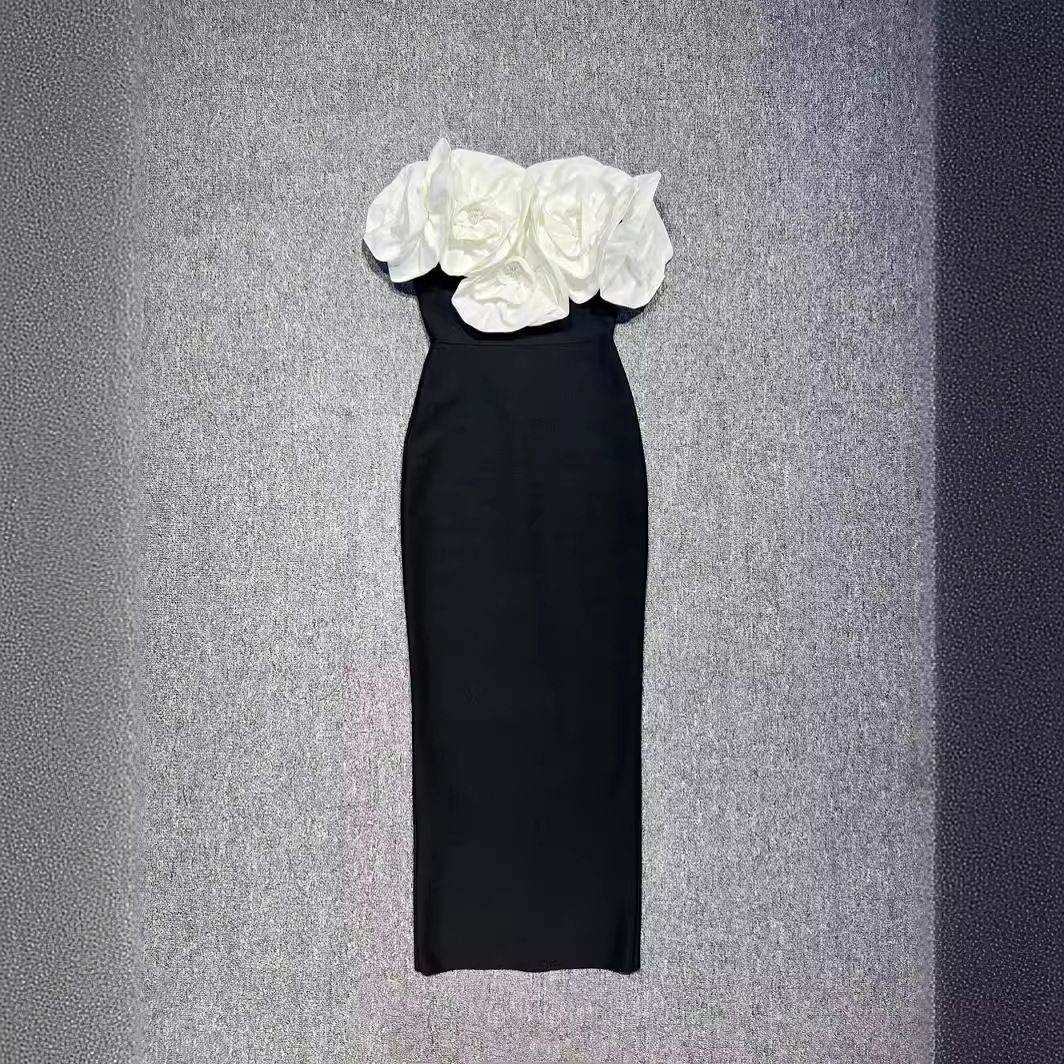 High End Women's Floral Print Dress off Shoulder Slim Fit Bandage Foreign Trade Quality_ecoleips.com
