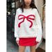 Women's Bow Brocade Sweater Autumn And Winter Lazy Style Loose And Warm Comfortable Pullover Knitwear_ecoleips.com
