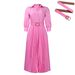 Women's Clothing New Fashion Lapel Long Sleeve High Waist Temperament Pleated Solid Color Dress_ecoleips.com