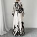 Autumn And Winter Printed Fashionable And Elegant, Waist-Cinching And Slimming Long-Sleeved Dress, Long Skirt_ecoleips.com