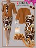 plus Size Two Piece Set Women's Geometric Print Sleeveless Dress Three Quarter Sleeve Cardigan_ecoleips.com