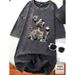 European Size Women's Oversized Vintage Washed Cotton Top Pure Black Short Sleeve_ecoleips.com