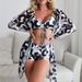 "Women's 3-Piece Bikini Set With Cover-Up – High-Waisted Boxer Briefs, Adjustable Bowknot Top, Breathable Polyester For Beach & Pool"_ecoleips.com