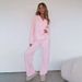 Women's Clothing Women's Spring And Autumn Home Comfortable Long Sleeved Lapel Single Breasted Top Straight Pants Suit_ecoleips.com