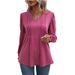 Women's Annual Fashion: Solid Color Casual Bubble-Sleeve V-Neck Long-Sleeve T-Shirt_ecoleips.com
