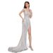 Women's Clothing New Solid Color V Neck Long Elegant Slim Slit Temperament Long Banquet Evening Dress_ecoleips.com