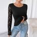 Women's Slim Fit Long Sleeve T-Shirt Top Lace Patchwork Solid Color Style Autumn Winter New_ecoleips.com
