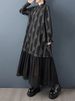 Oversized Vintage Print Drawstring Dresses For Women New Long Sleeve Loose Casual Midi Dress Fashion Clothing Spring Autumn 2025_ecoleips.com